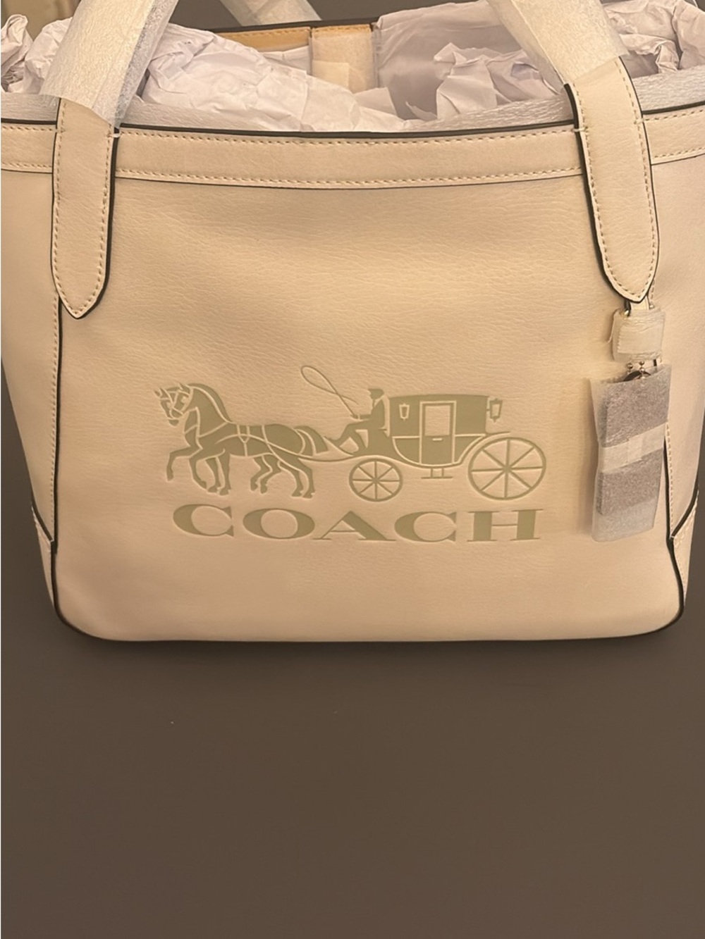 COACH Cream Leather Tote with Embossed Coach Carriage Logo